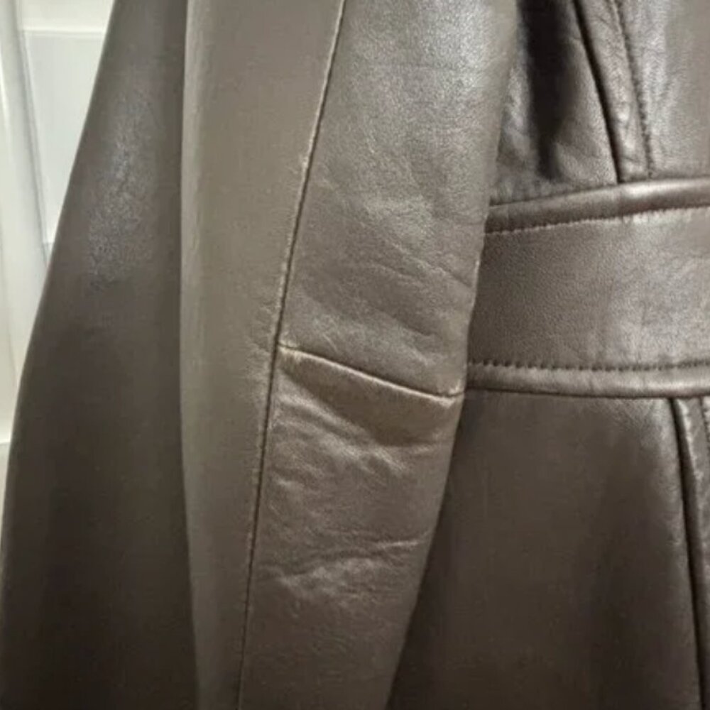 Anne Klein Chocolate Brown Leather Jacket Fitted Zip-Up Size Medium - Picture 4 of 8